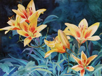 Lilies, watercolor & gouache